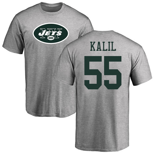 New York Jets Men Ash Ryan Kalil Name and Number Logo NFL Football #55 T Shirt->nfl t-shirts->Sports Accessory